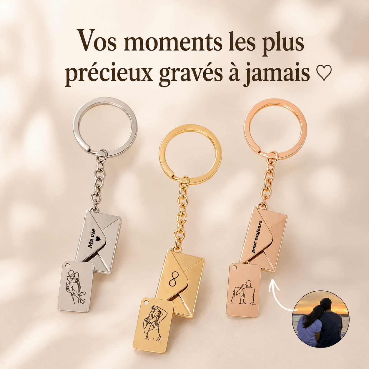 Porte-clé Gravé Enveloppe - Illustration Fait Main