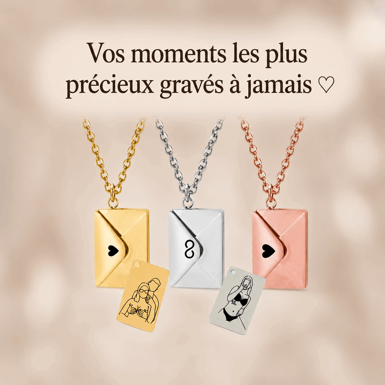 Collier Gravé Enveloppe - Illustration Fait Main