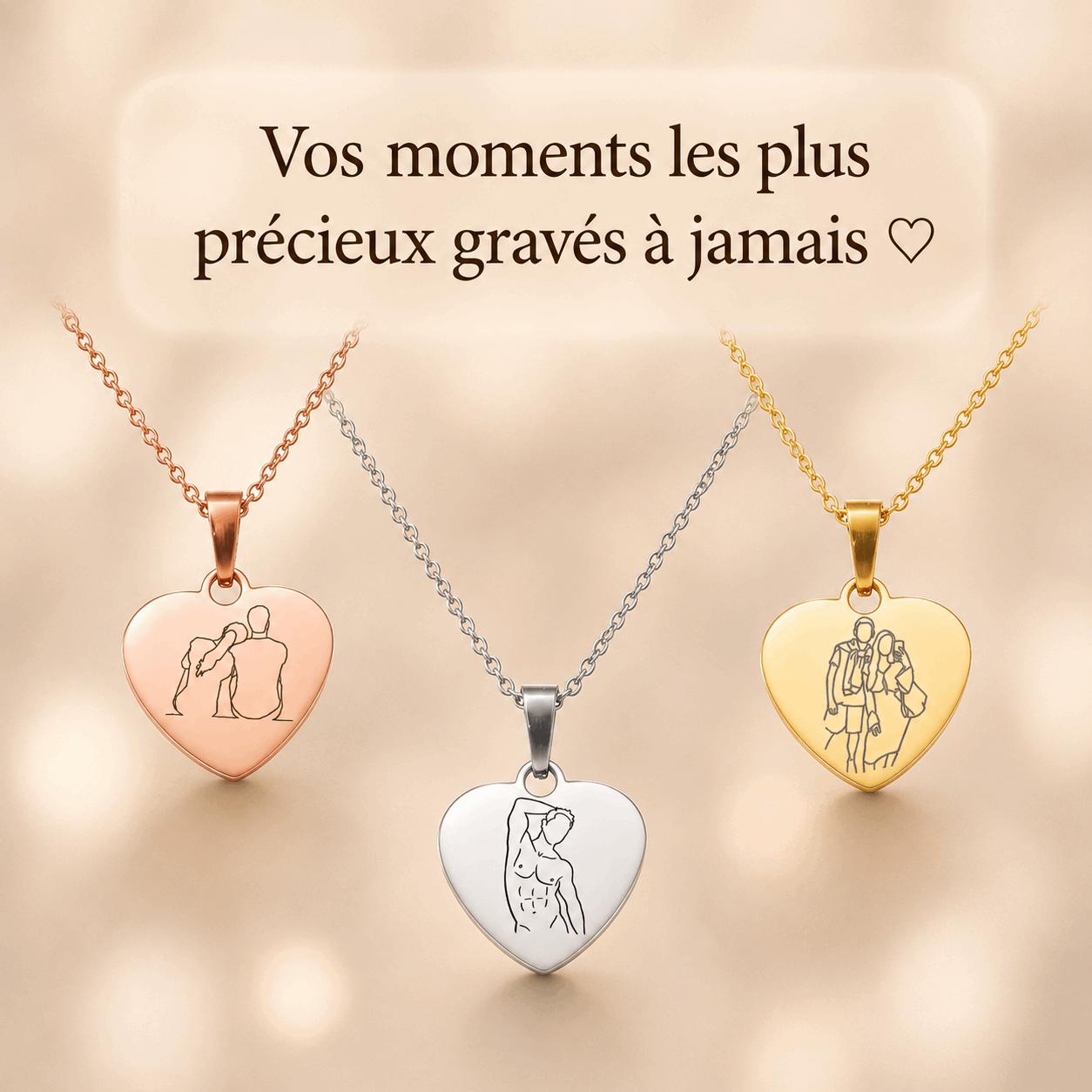 Collier Gravé Coeur - Illustration Fait Main