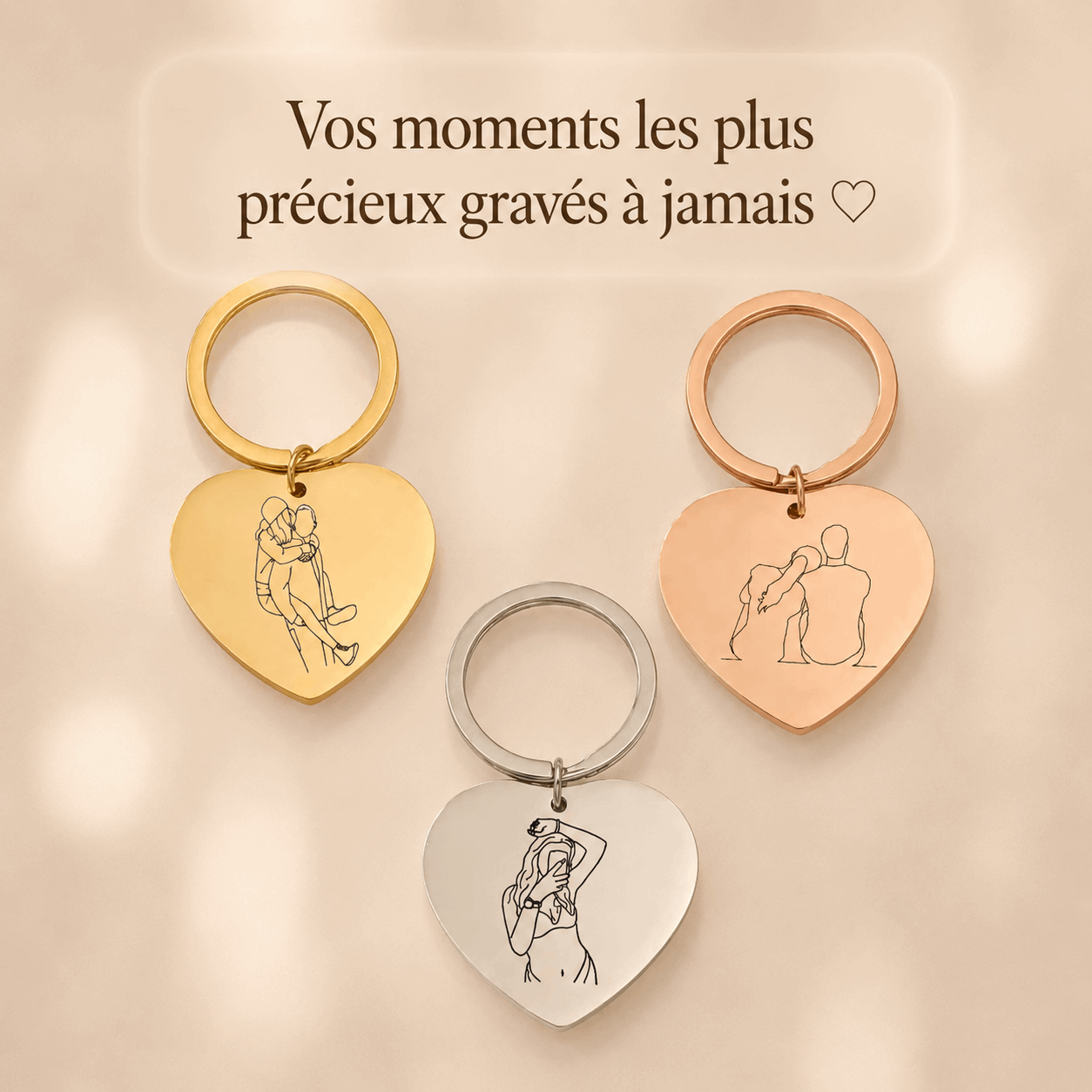 Porte-clé Gravé Coeur - Illustration Fait Main