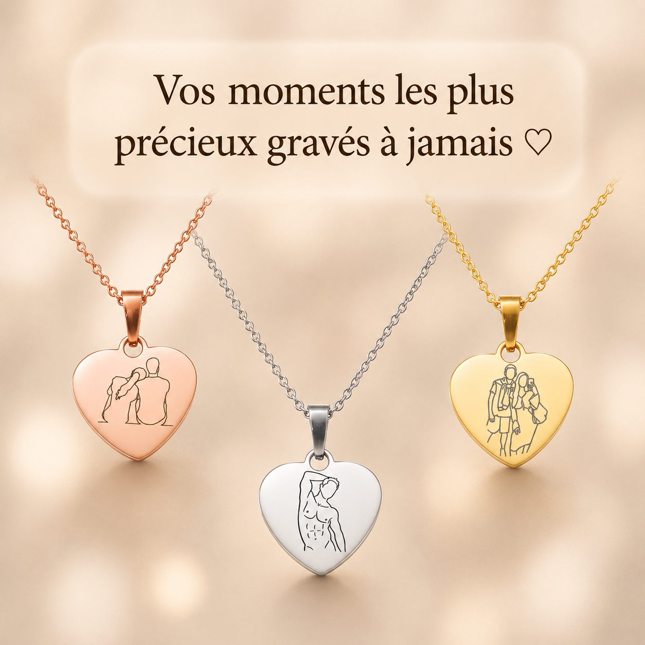 Collier Gravé Coeur