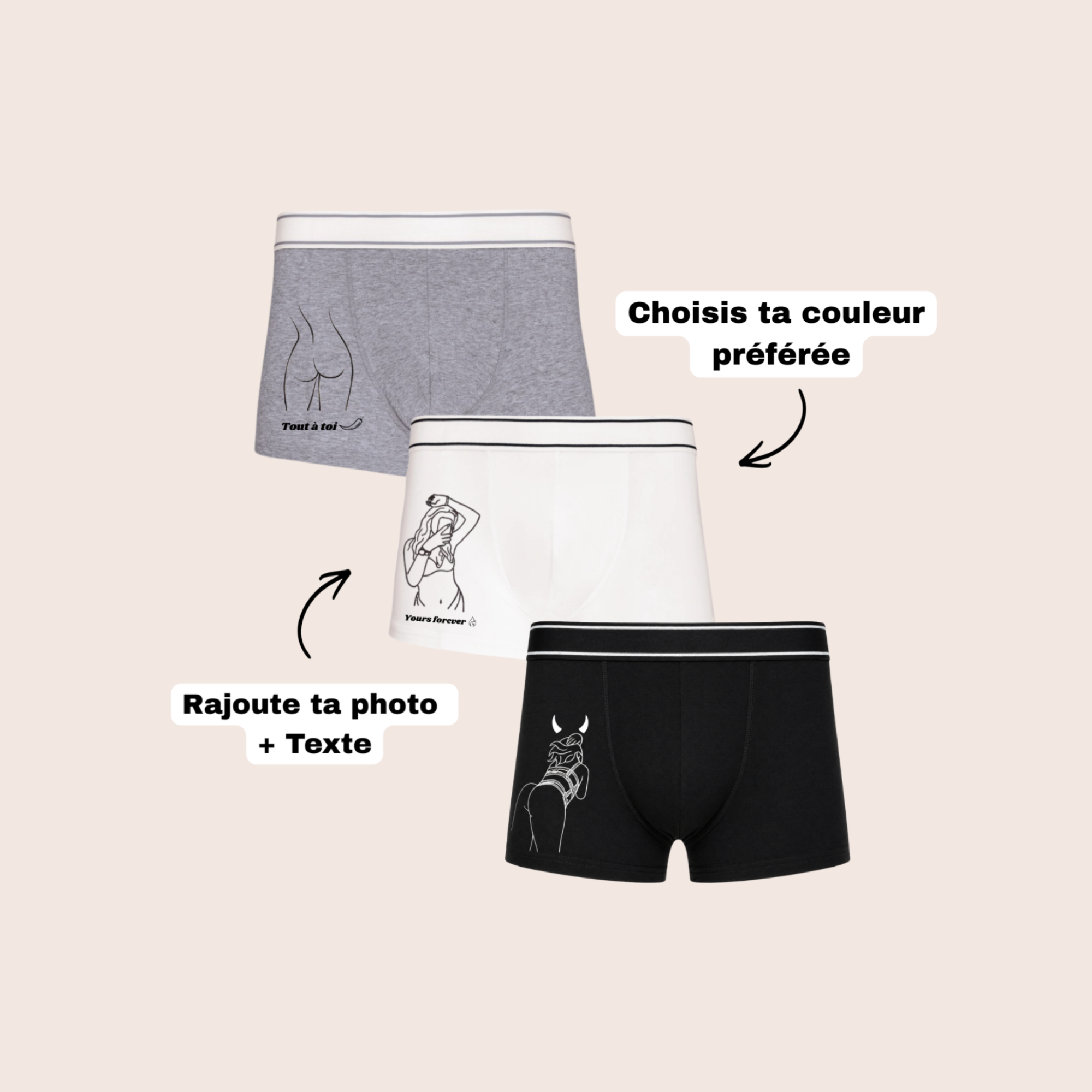 boxer personnalisé avec dessin en line art à partir d'une photo, idée cadeau couple
