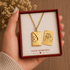 collier gravé avec dessin en line art à partir d'une photo, idée cadeau couple
