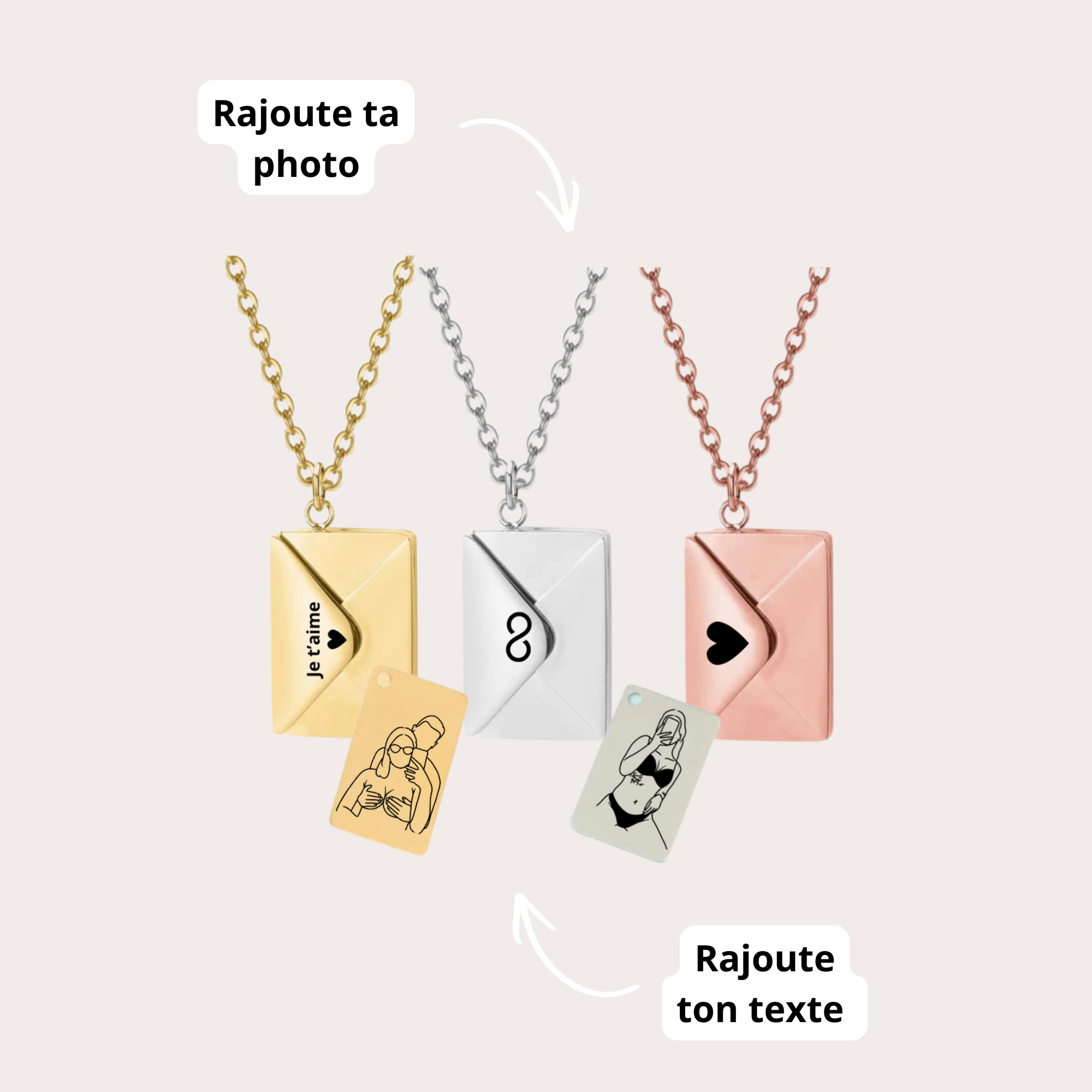 collier gravé avec dessin en line art à partir d'une photo, idée cadeau couple
