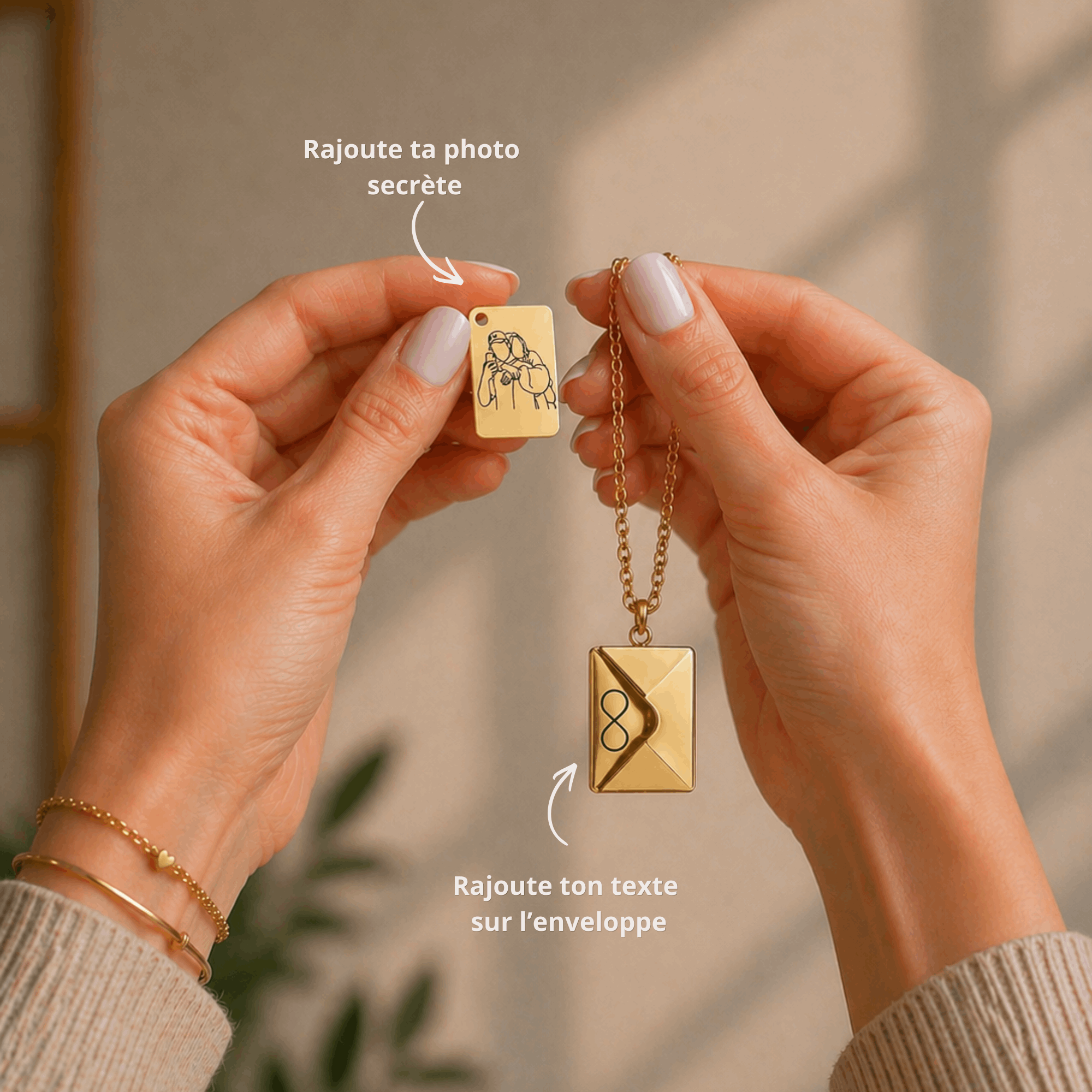 collier gravé avec dessin en line art à partir d'une photo, idée cadeau couple
