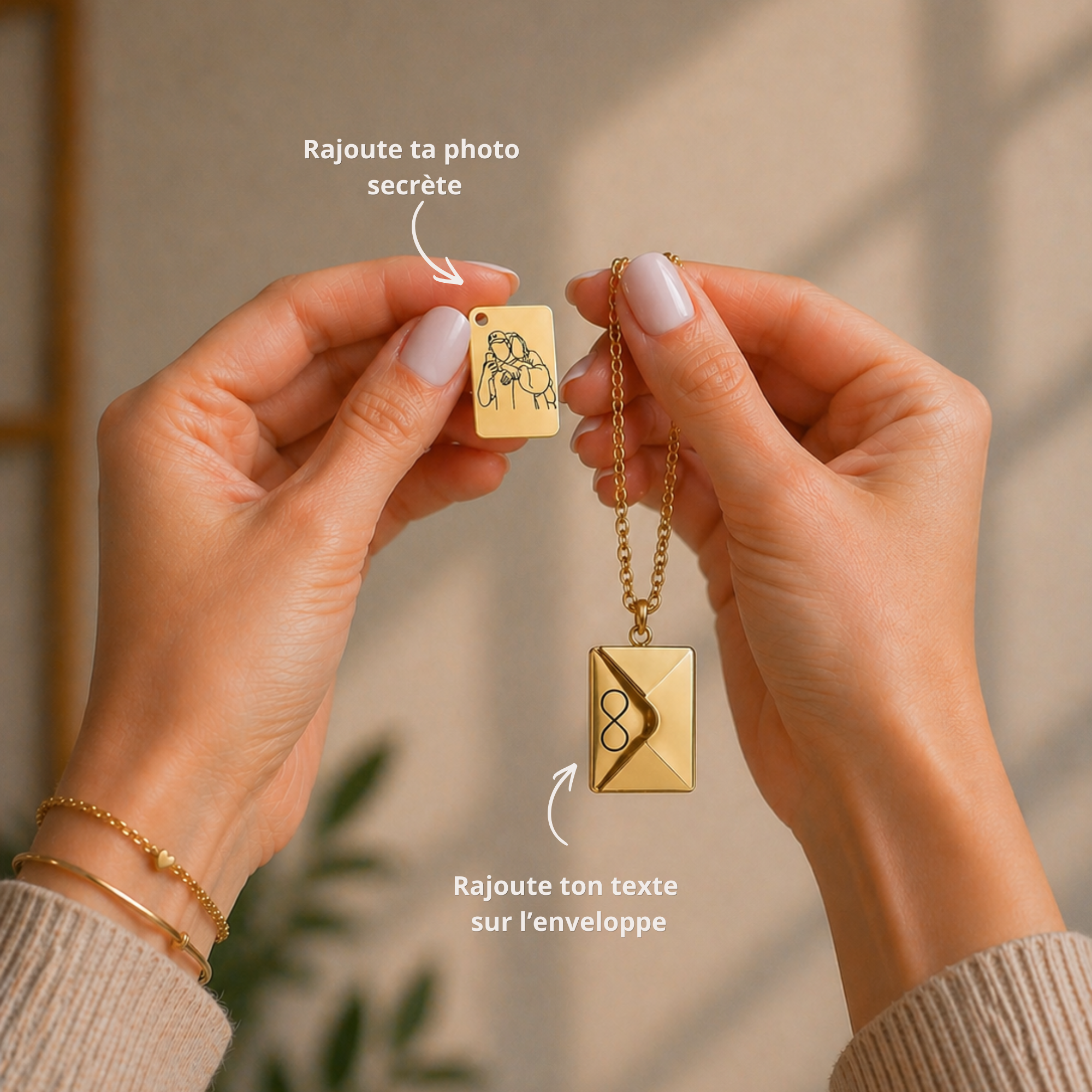 collier gravé avec dessin en line art à partir d'une photo, idée cadeau couple
