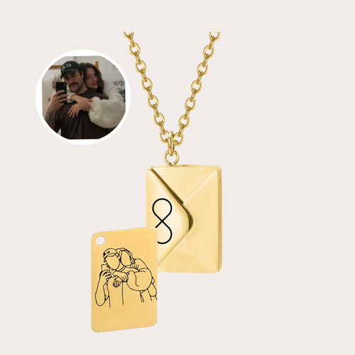 collier gravé avec dessin en line art à partir d'une photo, idée cadeau couple
