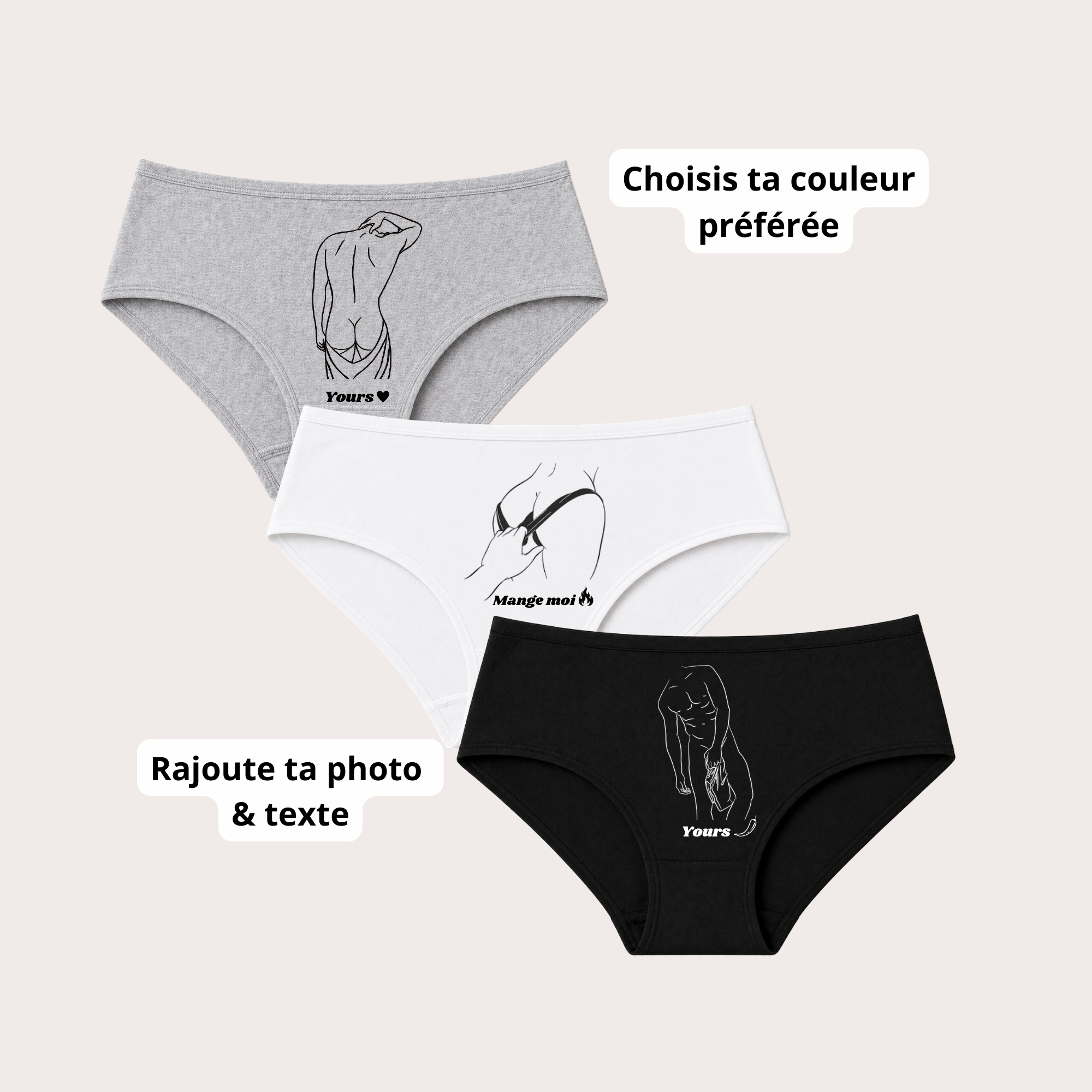 culotte personnalisé avec dessin en line art à partir d'une photo, idée cadeau couple
