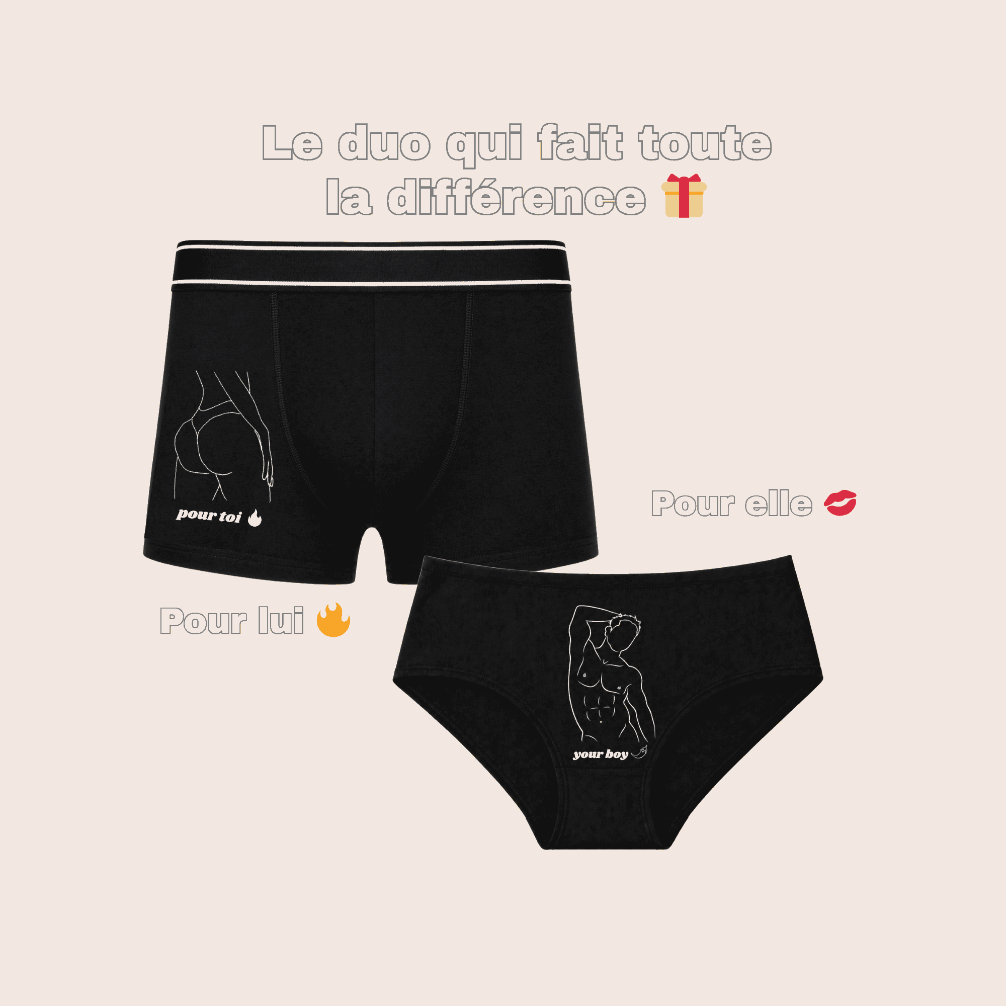 culotte personnalisé avec dessin en line art à partir d'une photo, idée cadeau couple
