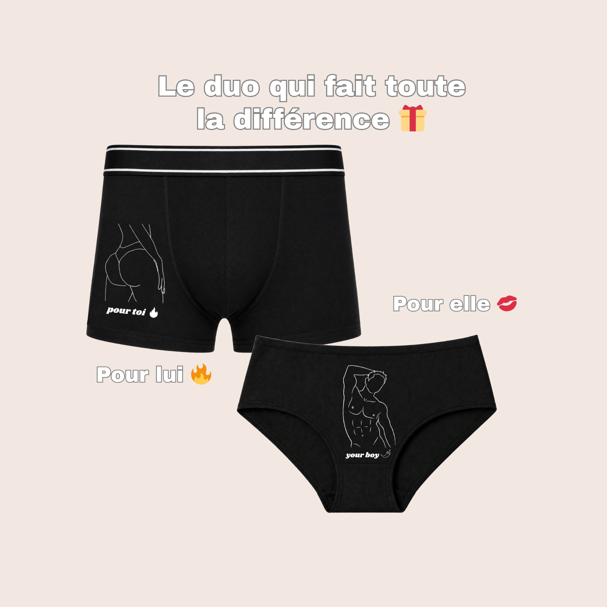 culotte personnalisé avec dessin en line art à partir d'une photo, idée cadeau couple
