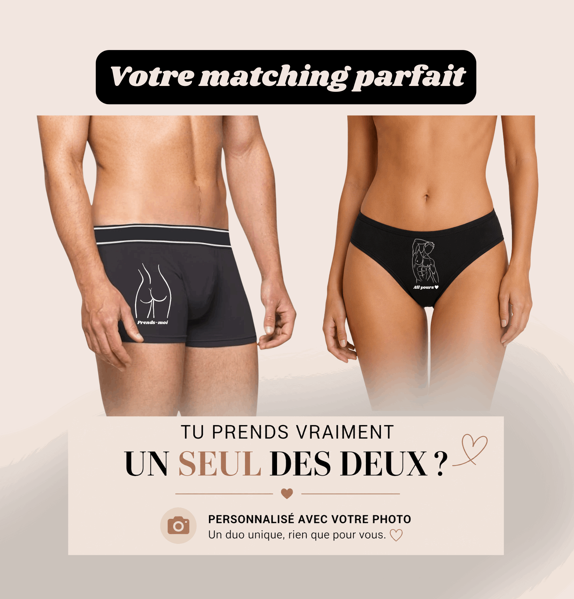 culotte personnalisé avec dessin en line art à partir d'une photo, idée cadeau couple