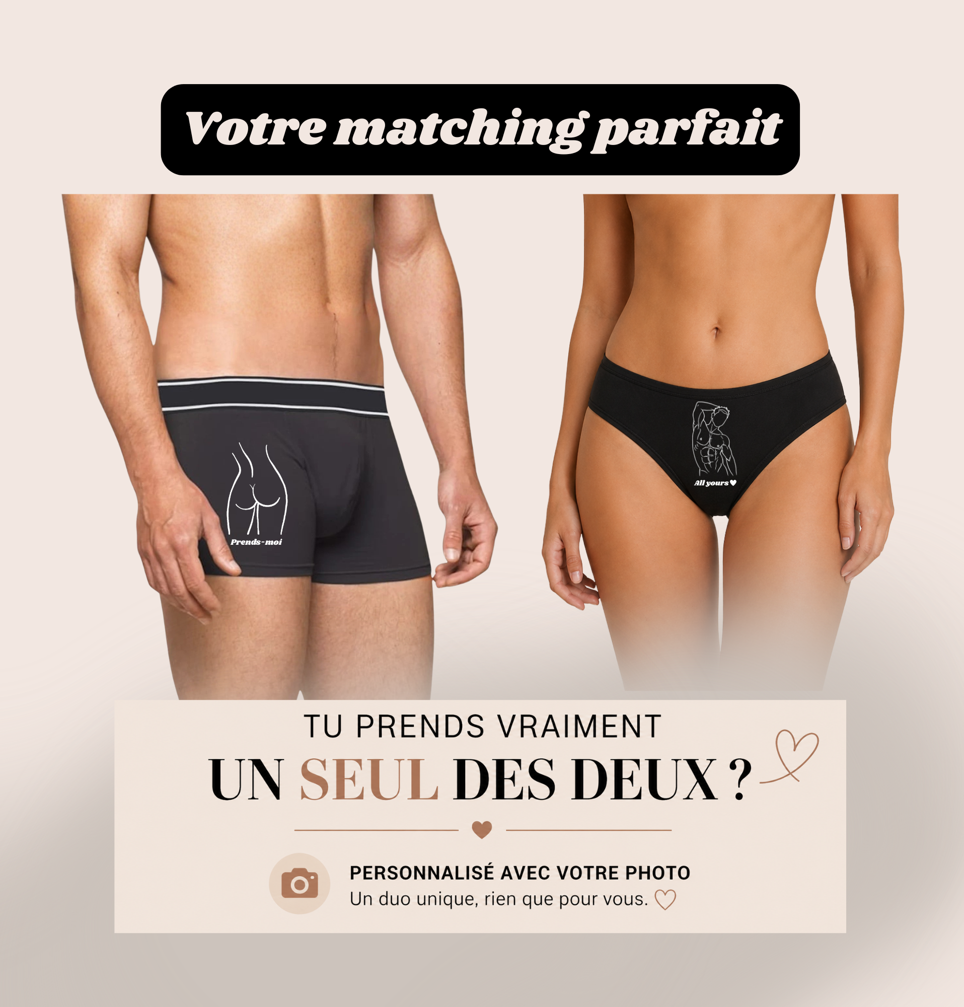 culotte personnalisé avec dessin en line art à partir d'une photo, idée cadeau couple
