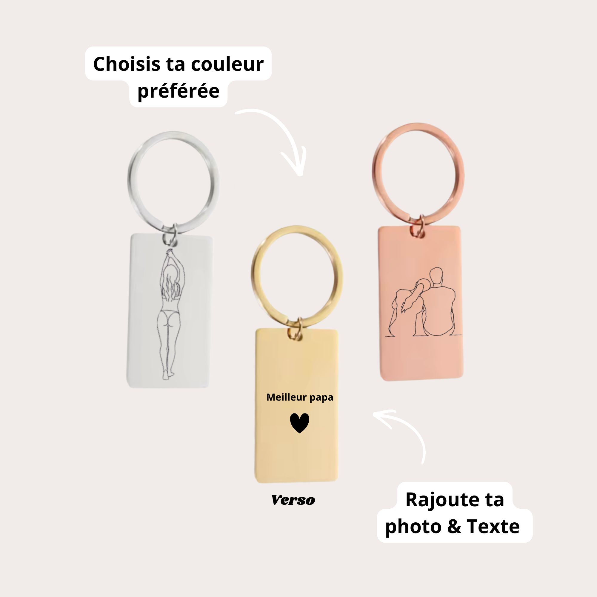 porte-clé gravé avec dessin en line art à partir d'une photo, idée cadeau couple