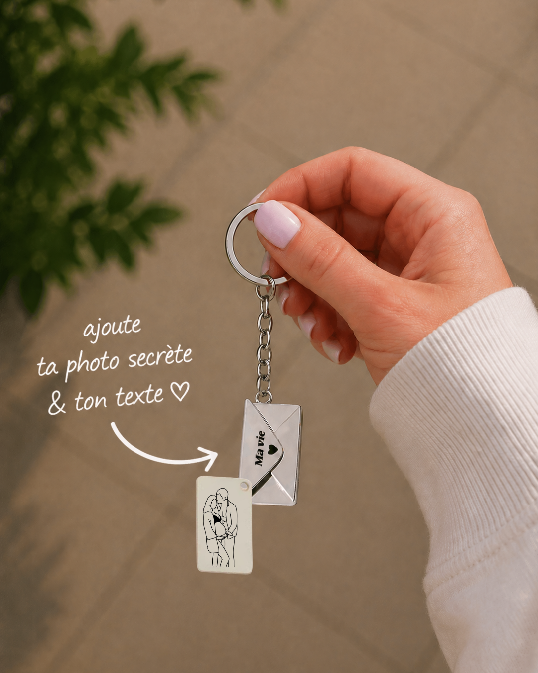 porte-clé gravé avec dessin en line art à partir d'une photo, idée cadeau couple
