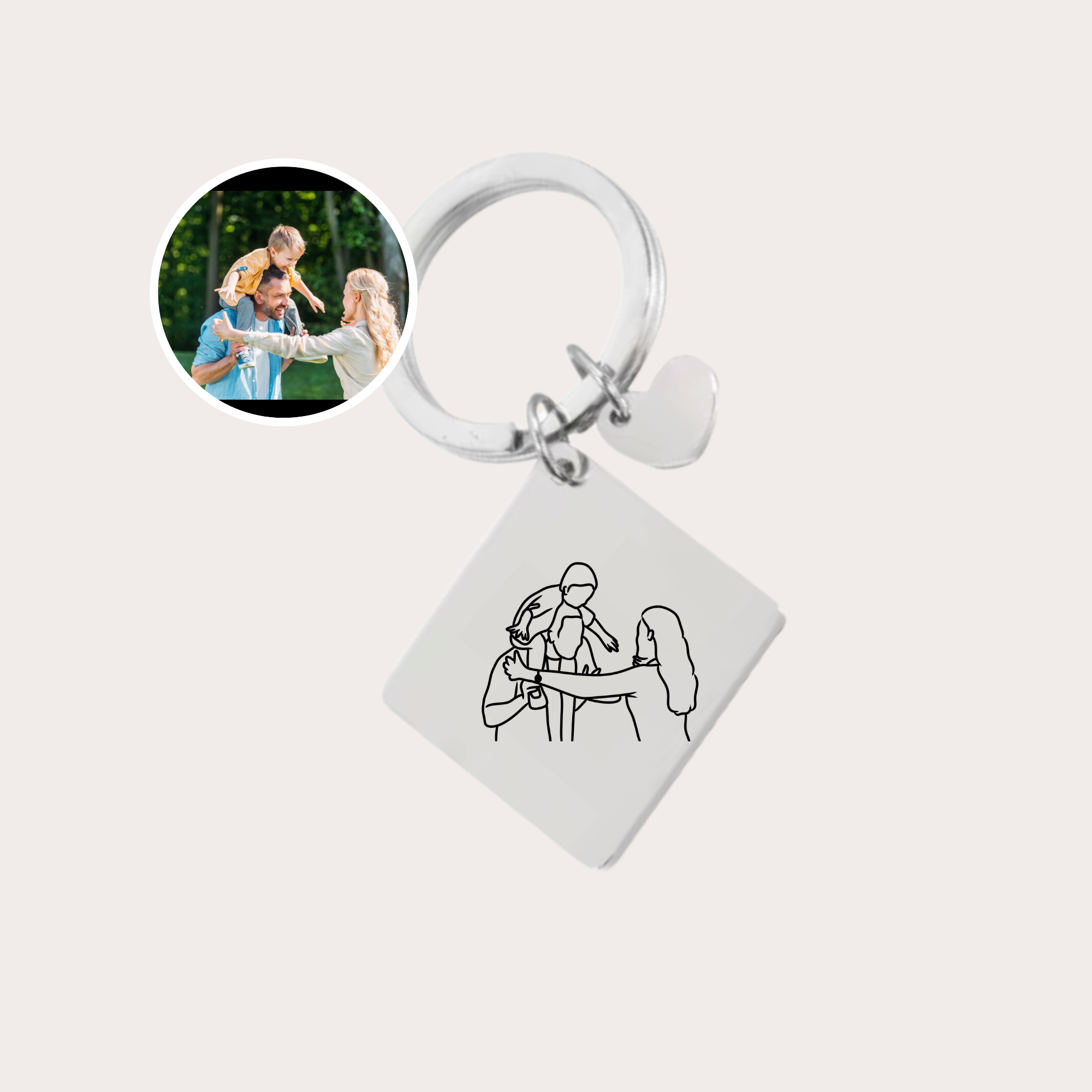 porte-clé gravé avec dessin en line art à partir d'une photo, idée cadeau couple