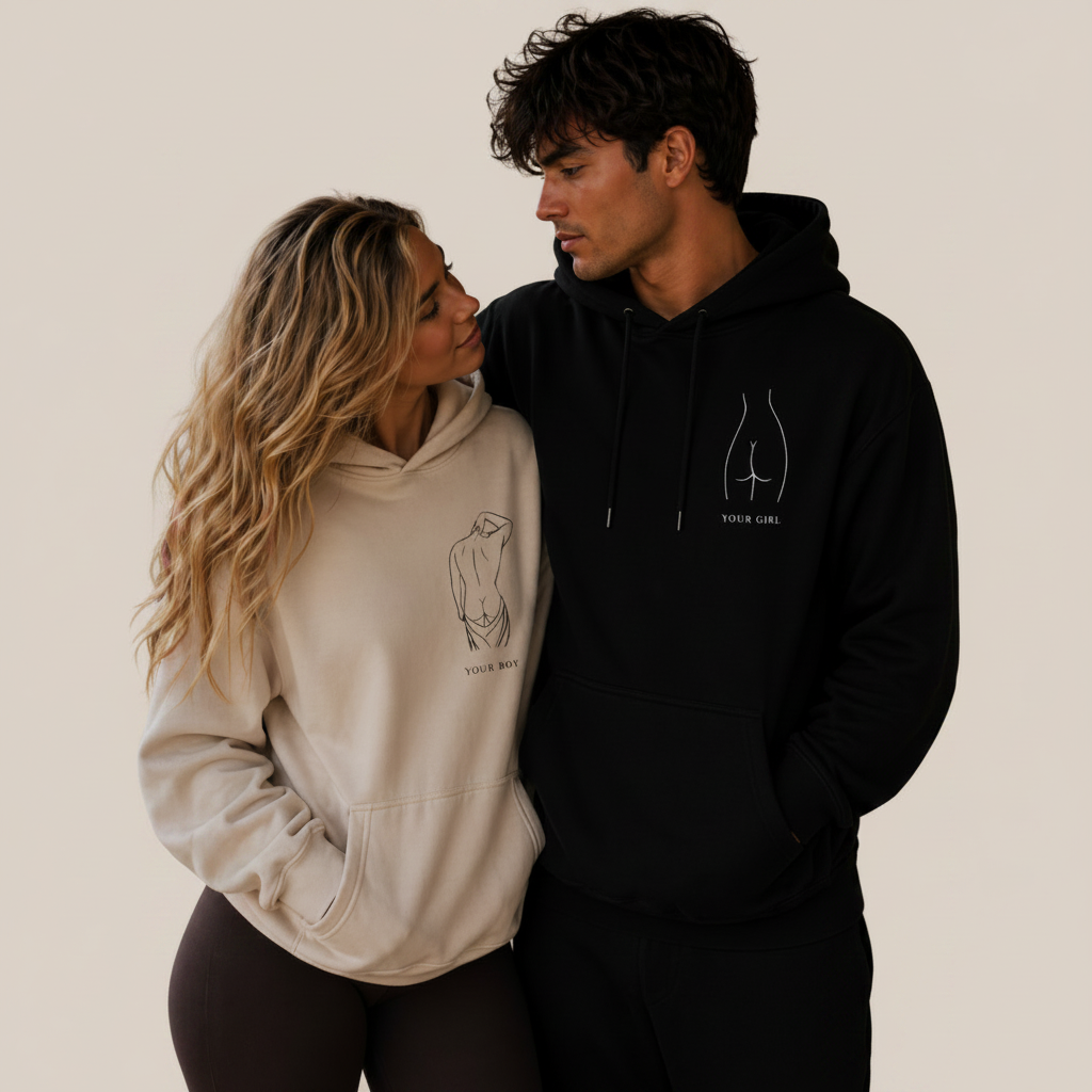 sweat à capuche avec dessin en line art à partir d'une photo, idée cadeau couple
