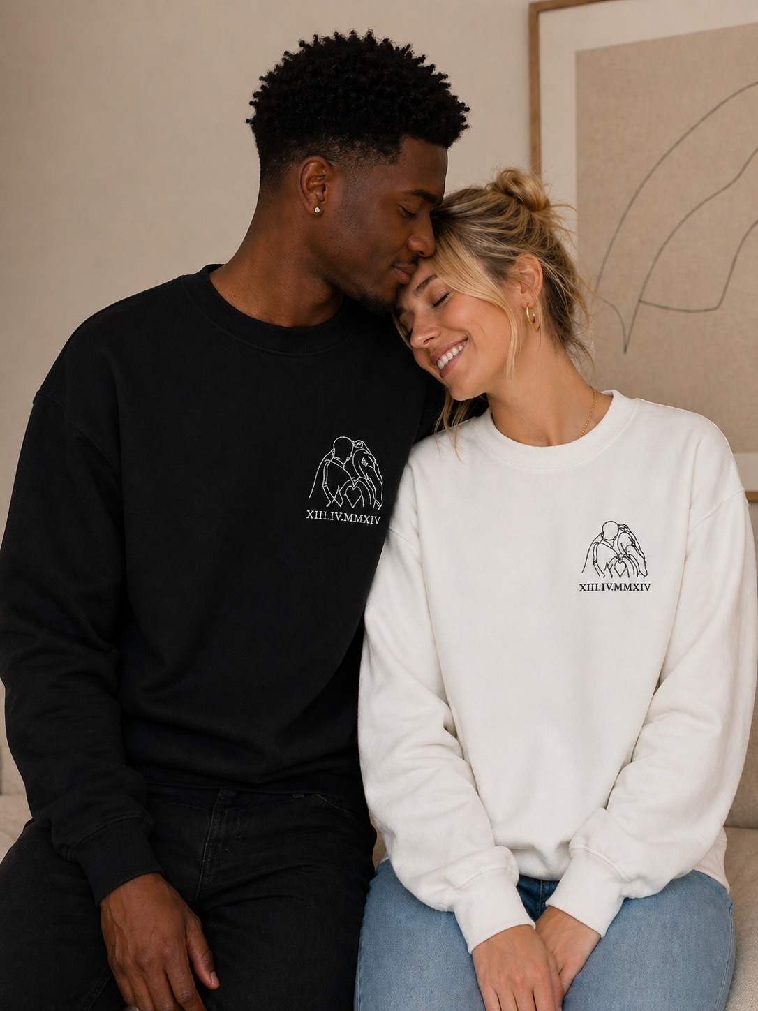 sweat à capuche avec dessin en line art à partir d'une photo, idée cadeau couple
