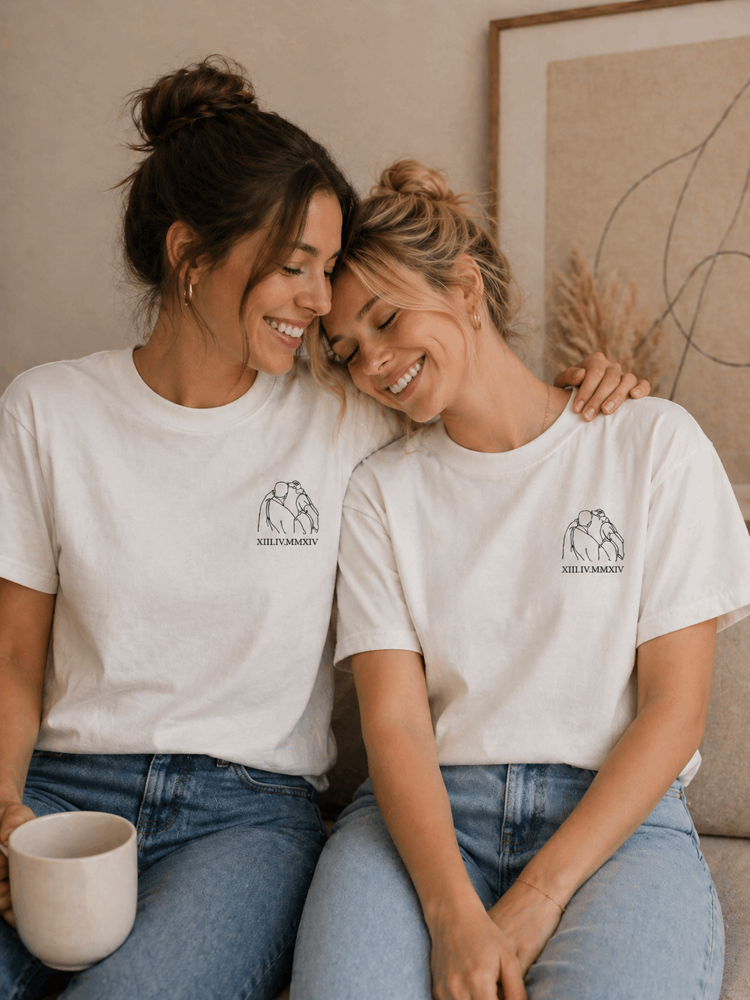 t-shirt personnalisé avec dessin en line art à partir d'une photo, idée cadeau couple
