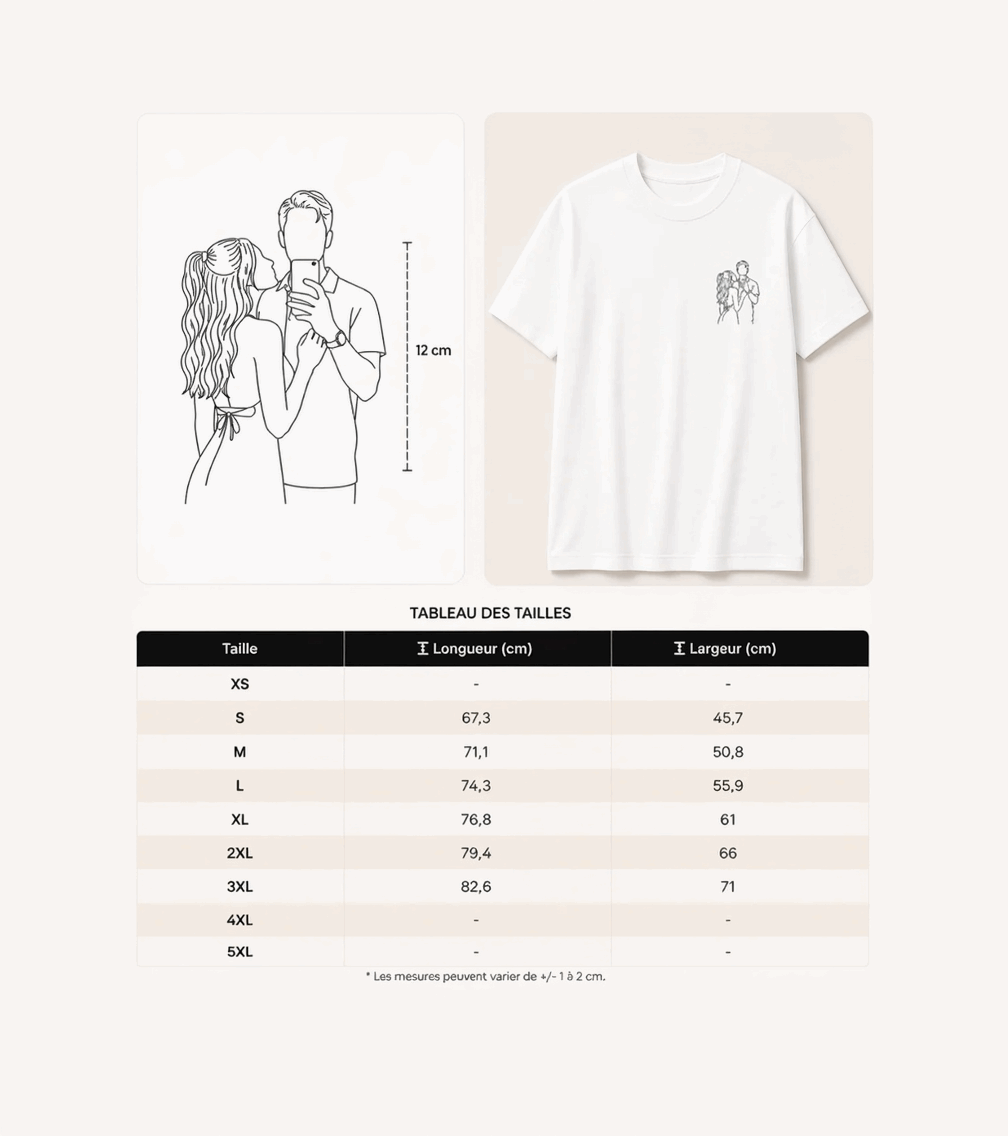t-shirt personnalisé avec dessin en line art à partir d'une photo, idée cadeau couple
