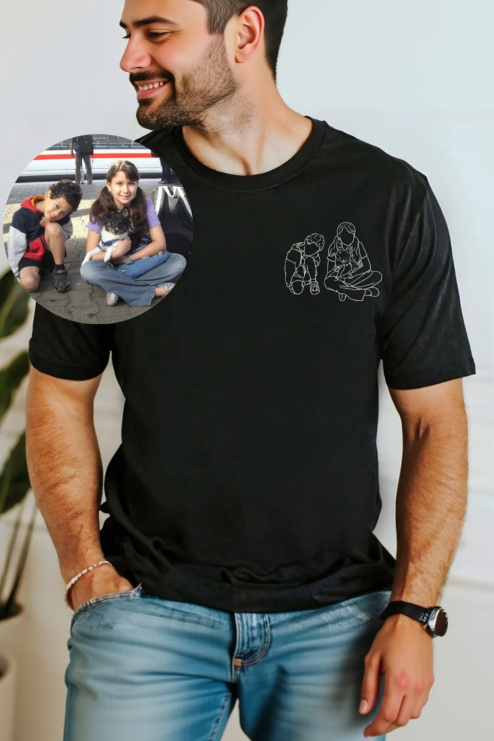 t-shirt personnalisé avec dessin en line art à partir d'une photo, idée cadeau couple