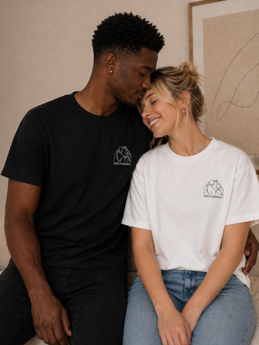 t-shirt personnalisé avec dessin en line art à partir d'une photo, idée cadeau couple
